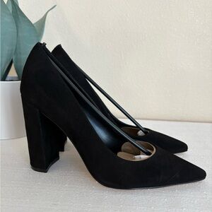 Marc Fisher LTD Abilene Black Suede Pointed Toe Block Heeled Pumps Women’s 8.5M